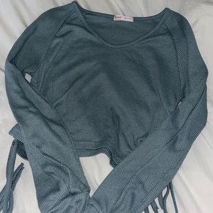 cropped waffle pattern long sleeve